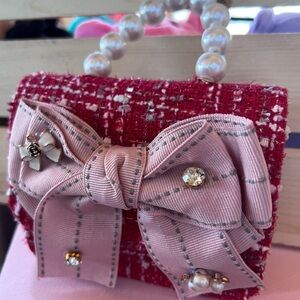 Elegant Pink and Red Tweed Handbag